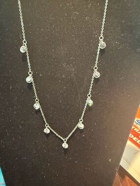INC International Concepts Silver Necklace with Clear crystal Stone Stations